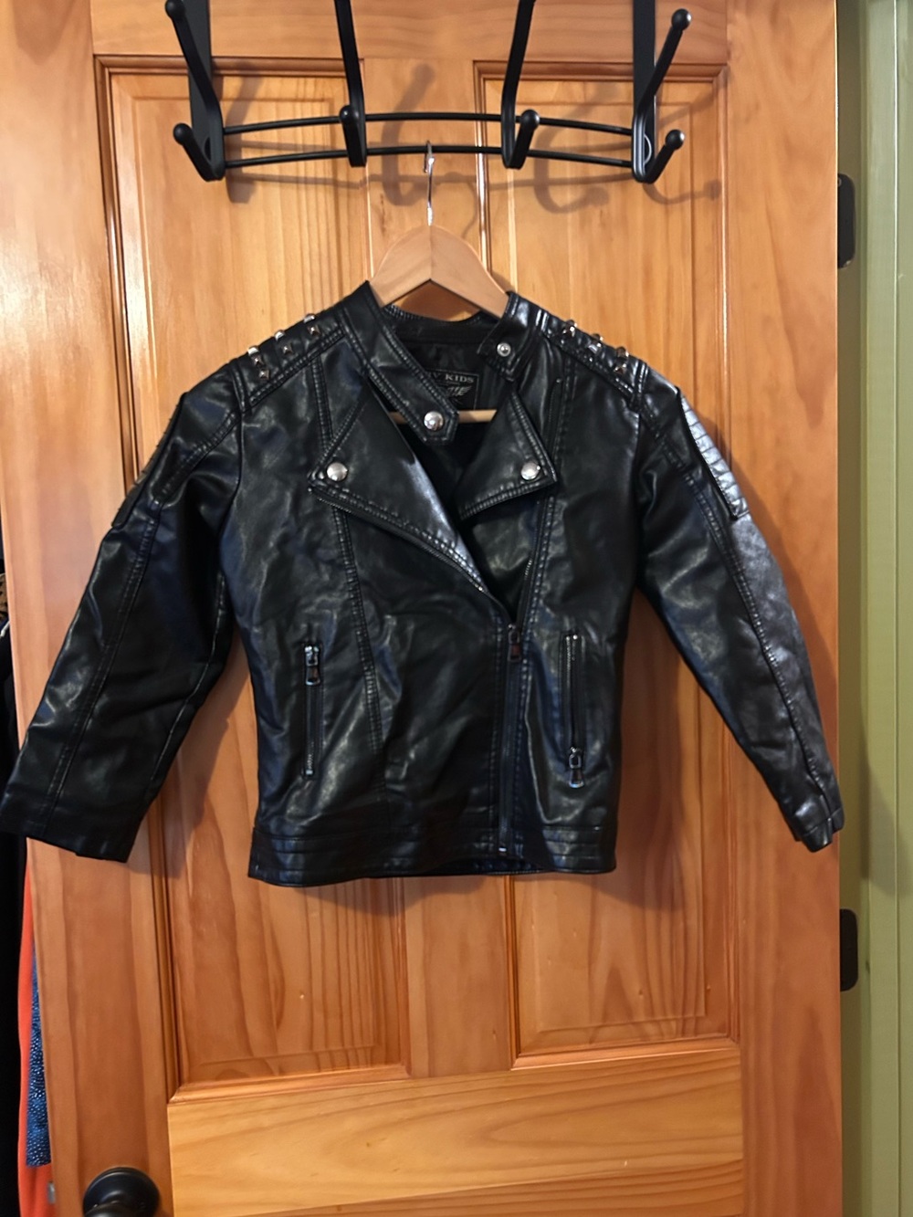 Kids Black Faux Leather Studded Moto Jacket